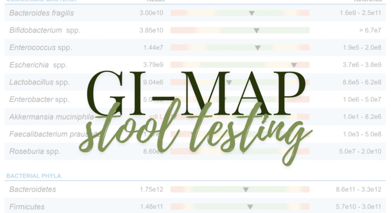 GI-MAP stool test results showing gut microbiome bacteria used to identify root causes of IBS and gut inflammation